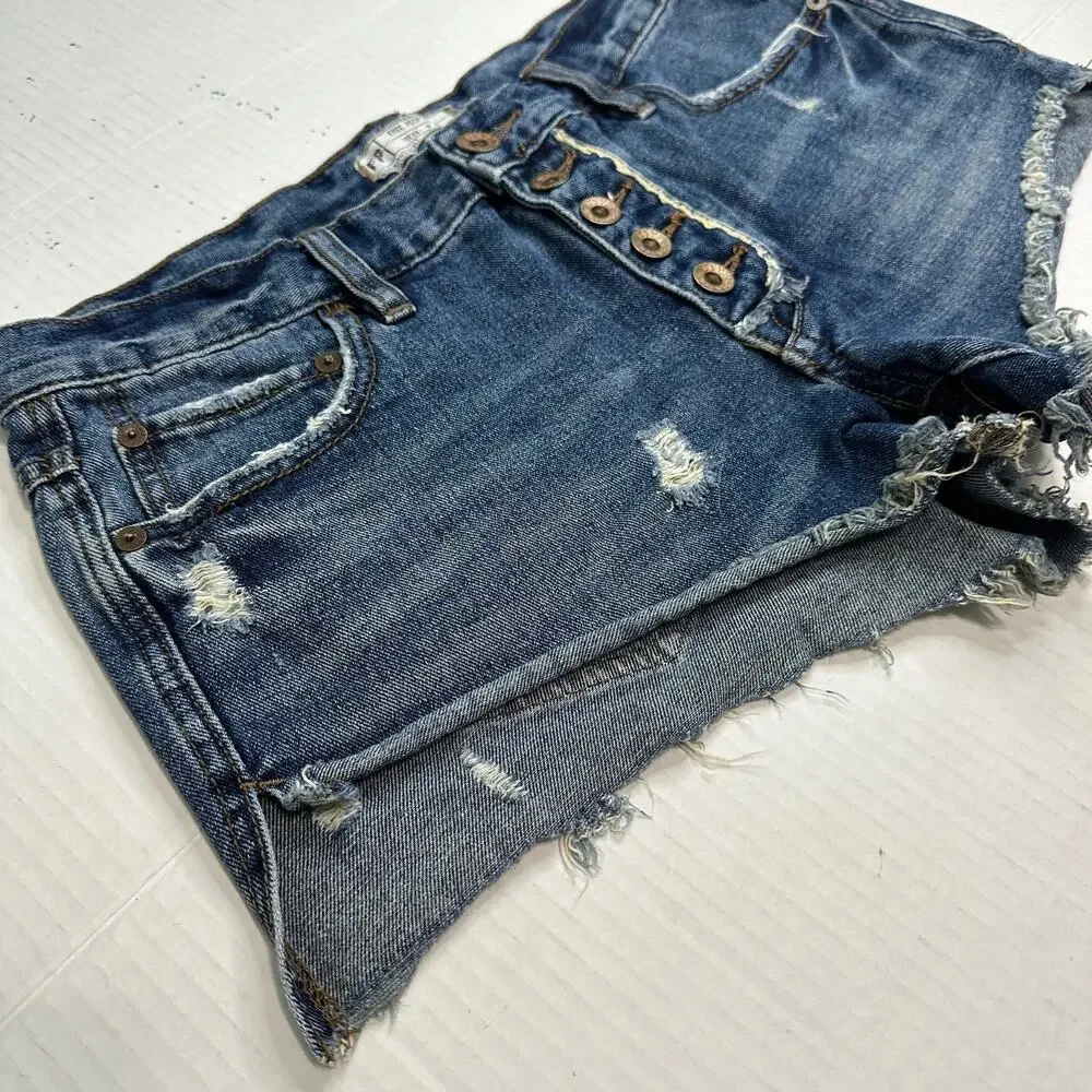 Free People Cut Off Jean‎ Shorts Size 25 Short Shorts Button Front Distressed